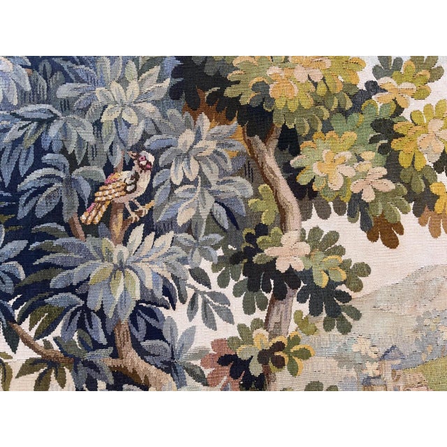 Green Aubusson Tapestry With Mountain Landscape and Bird For Sale - Image 8 of 9