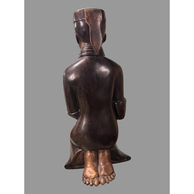 Bronze 17" Cast Bronze Figural Kneeling Monk Statue Sculpture For Sale - Image 8 of 11