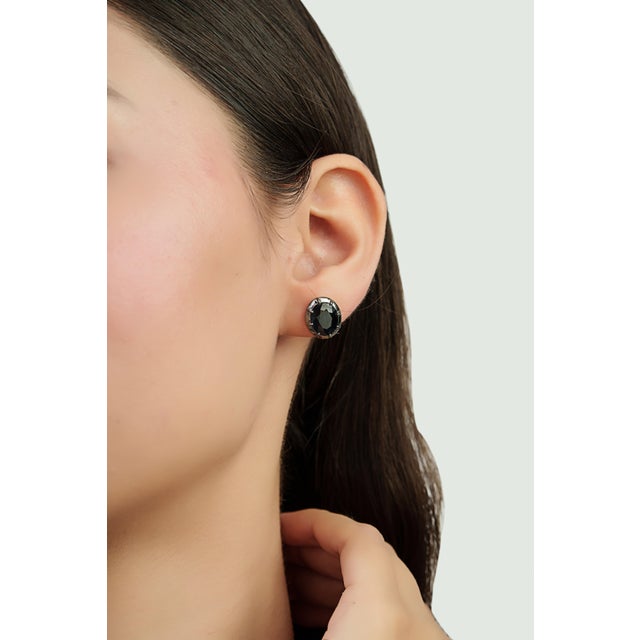 Not Yet Made - Made To Order 14k Gold 6.97ct Bold Deep Blue Sapphire Stud Earrings With Black Rhodium For Sale - Image 5 of 15