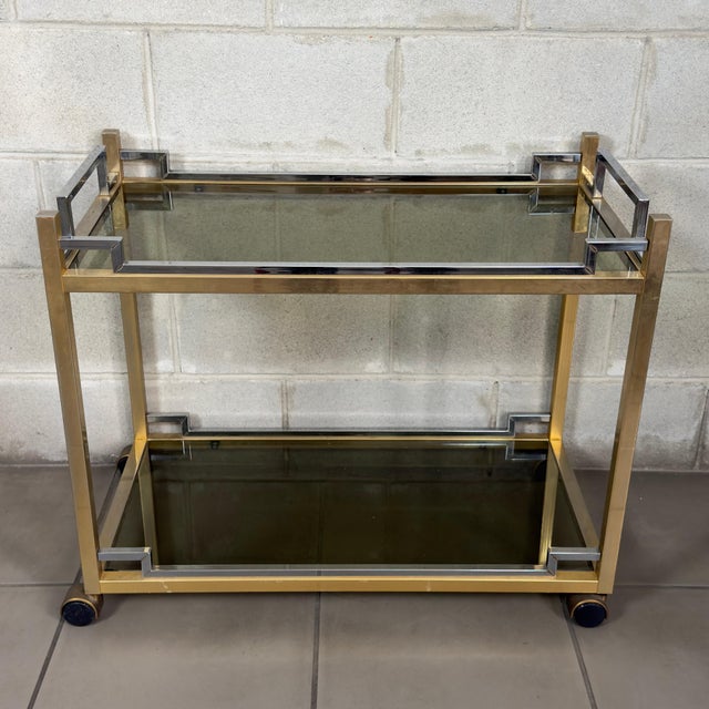 Modern Modern Bar Cart in Gold and Chrome Metal with Smoked Glass, 1970s For Sale - Image 3 of 9