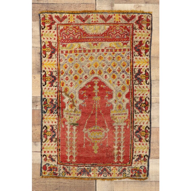 Red Vintage Turkish Oushak Rug, Turkish Prayer Rug - 01'11 X 02'10 For Sale - Image 8 of 10