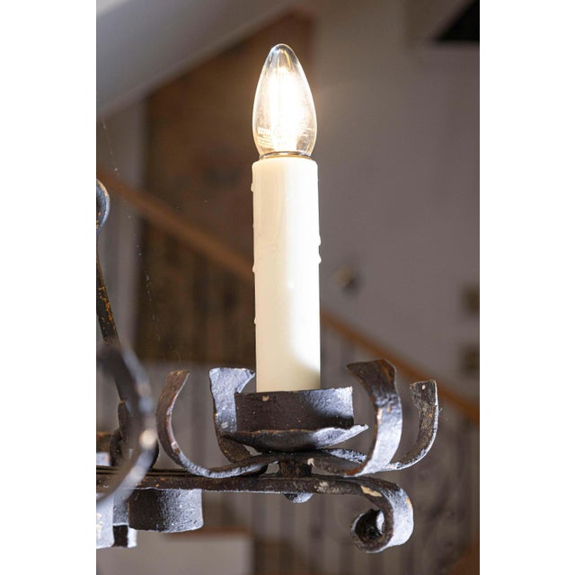 Metal Mid 20th Century French Wrought Iron Chandelier For Sale - Image 7 of 12