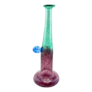 1970s Bertil Vallien Swedish “Windpipe” Purple & Green Art Glass Vase for Kosta Boda