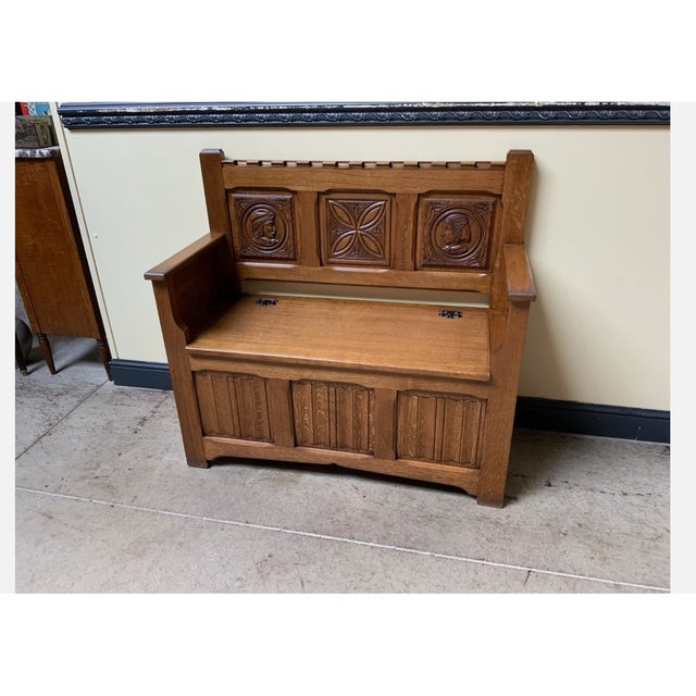 Antique Breton Bench and Shoe Cabinet, 1950 For Sale - Image 9 of 9