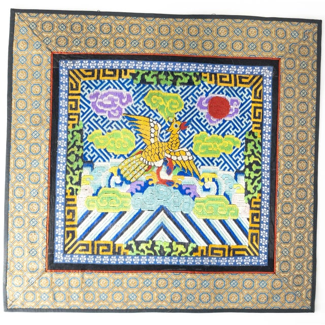 19th Century Chinese Vibrant Silk Embroidered Mandarin Rank Badge Square For Sale In New York - Image 6 of 6