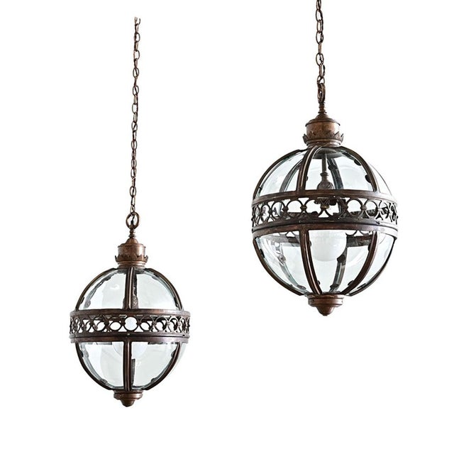 English Pair of 20th Century Glass Globe Lanterns For Sale - Image 4 of 12