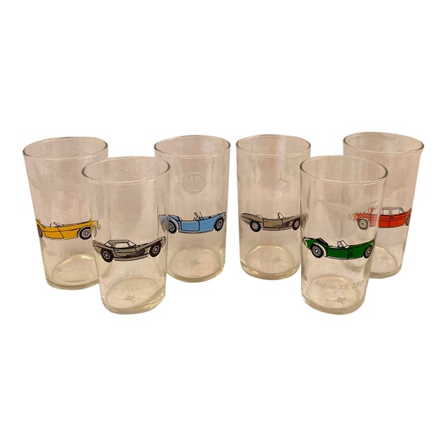 Mobil Oil Gas Classic and European Sports Cars Glasses - Set of 6 For Sale