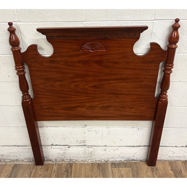 This is a stunning vintage twin sized ram’s head Traditional style headboard. Appears to be oak. Made in U.S. Works with a...