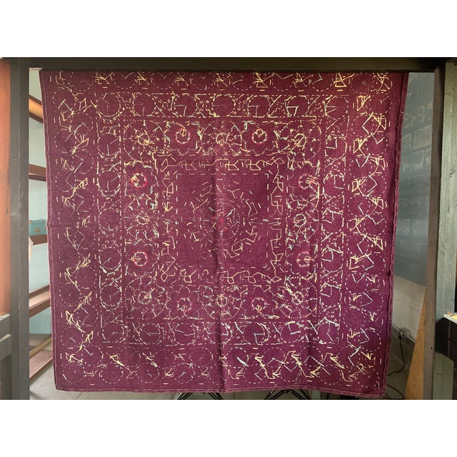 A stunning, vintage 20th-century Indian folk-art textile wall hanging / ceremonial coverlet (Chokor). Handcrafted by...