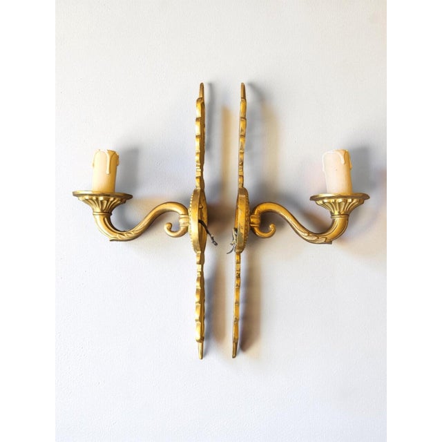 Louis XVI Style Gilt Brass Wall Sconces, 1950s, Set of 2 For Sale - Image 3 of 6