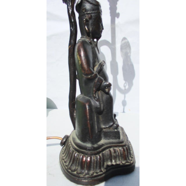 Bronze Chinese Ming Bronze Ancestor Figure Mounted as Lamp For Sale - Image 8 of 10