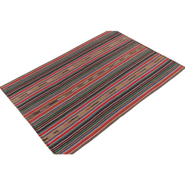Traditional 1950s Vintage Chaput Kilim Style in Multicolor Striped Pattern, Polychromatic Hues For Sale - Image 3 of 7