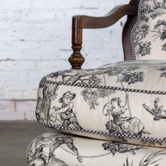 Late 20th Century French Louis XV Style Settee by Highland House Black and White Toile De Jouy For Sale - Image 14 of 18