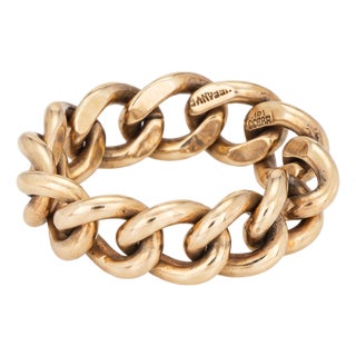 70s Vintage Tiffany & Co. Curb Link Ring Flex Band Sz 6 Succo 14k Yellow Gold For Sale
