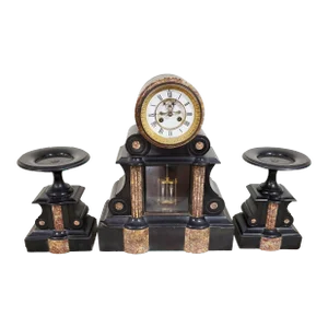 3 Piece French Napoleon III Marble Clock Set Mercury Pendulum
