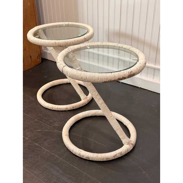 Pair of a White Vintage Wicker Side Tables For Sale - Image 4 of 6