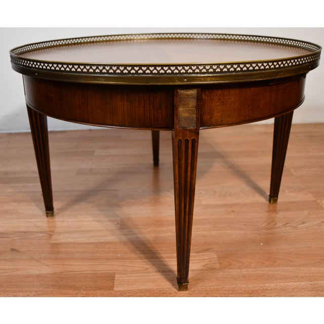 1930s French Louis XVI Style Walnut Coffee Accent Table Brass Gallery Railing For Sale - Image 4 of 14