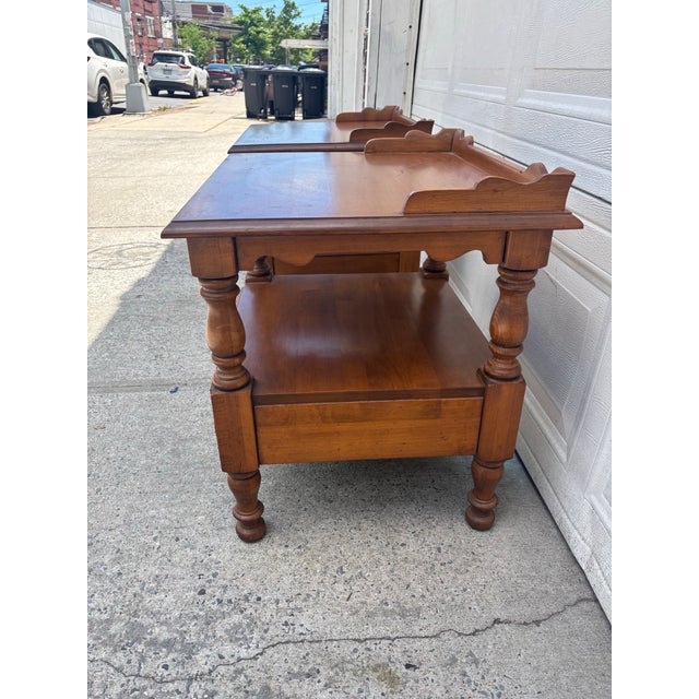 Mid 20th Century Vintage Maple Nightstands | Pair of Early American Bedside Tables For Sale - Image 5 of 12