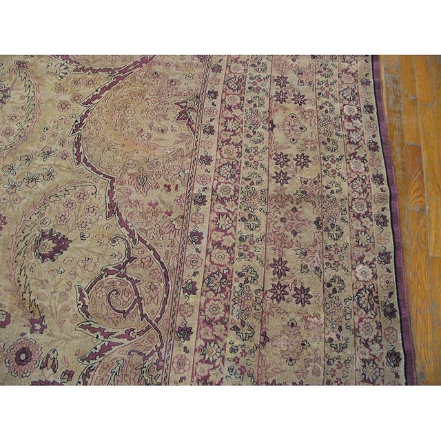 Late 19th Century 1880s Ivory Antique Classic Floral Medallion Design Fine Kerman Oversized Rug For Sale - Image 5 of 6