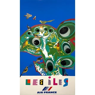 Roger Bezombes, French Modernist Mourlot Lithograph Vintage Air France Poster Roger Bezombes, 1980 For Sale