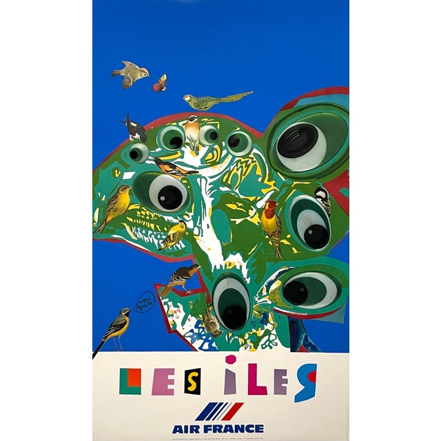 Roger Bezombes, French Modernist Mourlot Lithograph Vintage Air France Poster Roger Bezombes, 1980 For Sale