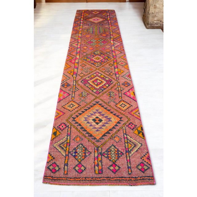 1950s 1950s Runner Rug Turkish Hand-Knotted Rug Pink Hallway Decor Kitchen Runner 3x11 Ft Approx For Sale - Image 5 of 13