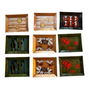 Mid-Century Modern Enamel Trays - Set of 9