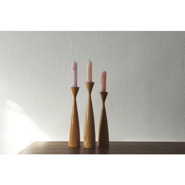 Scandinavian Wooden Candleholders, Set of 3 For Sale - Image 3 of 4