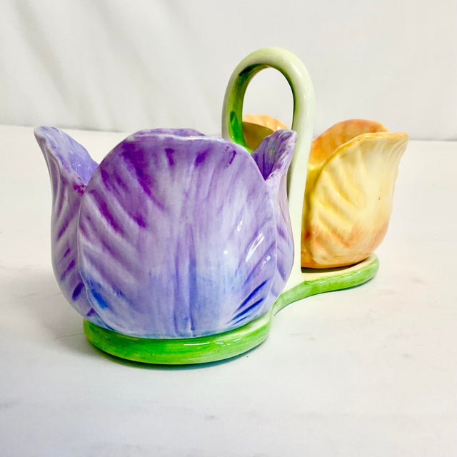 1980s Vintage Hollywood Regency Coastal Trompe L’Oeil Tulip Condiment Serving Dish For Sale - Image 9 of 12