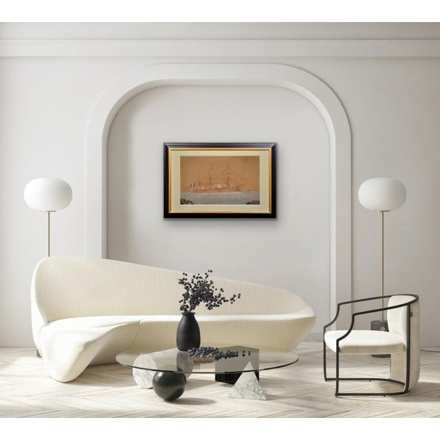 French Navy Ironclad Warship, Early 20th Century, Gouache & Watercolor on Paper For Sale - Image 17 of 18