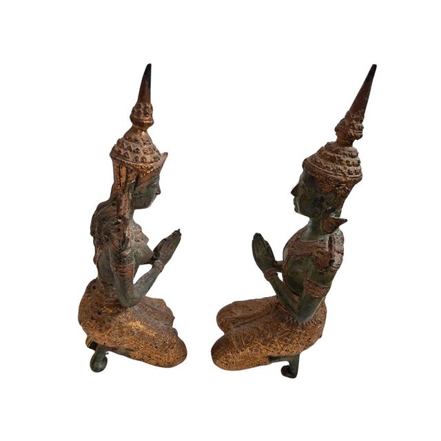 Gold Vintage Bronze Thepphanom Statues, 1990s, Set of 2 For Sale - Image 8 of 10