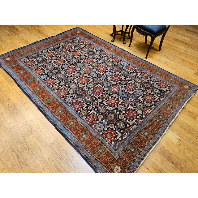 Vintage Persian Tabriz Afshan Rug, Hand-Knotted Wool, Allover Geometric Caucasian Kuba Pattern, Navy & Red, 5x9 For Sale - Image 4 of 18