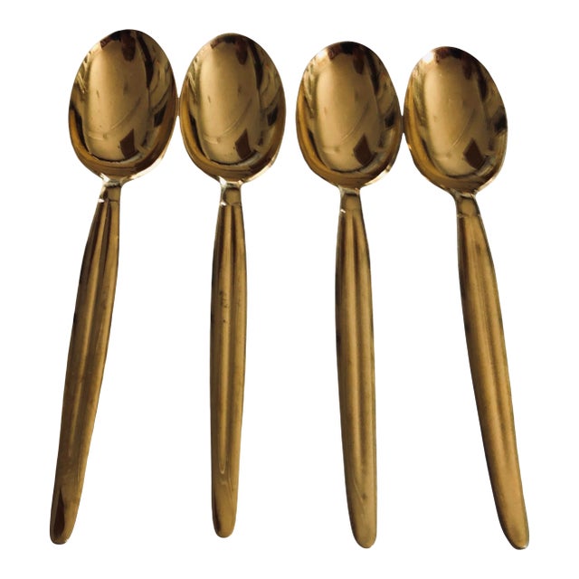 90's Present by Austria Vienna Gold Stainless Tea Spoons S/4 For Sale
