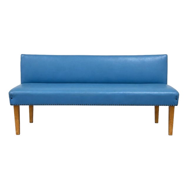 Vintage Bench Seat in Blue Imitation Leather, 1960s For Sale