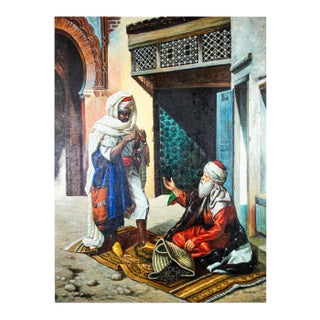 Moroccan Orientalist Oil on Canvas Painting Moroccan Market 19th Scene For Sale