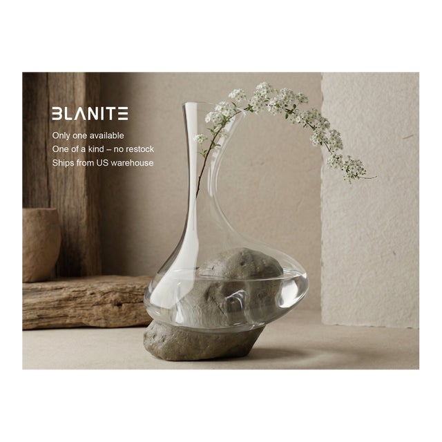 Sculptural Glass Decanter Vase With Natural Gobi Desert Stone – One of a Kind Art Glass For Sale