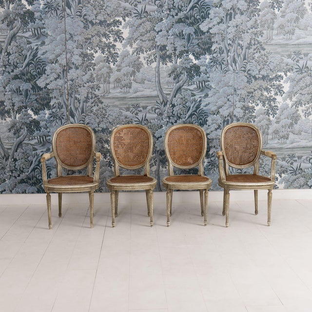 Set of Eight 19th C. French Louis XVI Oval Back Cane Chairs in Original Paint For Sale In Wichita - Image 6 of 18