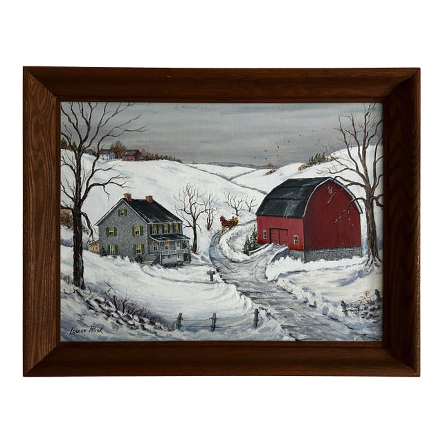 Vintage Lancaster County Pa Farm Scene Snowy Landscape Oil Painting For Sale