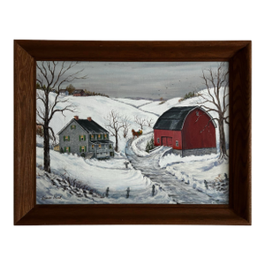 Vintage Lancaster County Pa Farm Scene Snowy Landscape Oil Painting