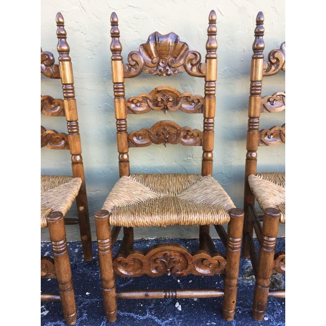 Brown 20th Century Set of Six Catalan Chairs in Carved Walnut and Caned Seats For Sale - Image 8 of 18