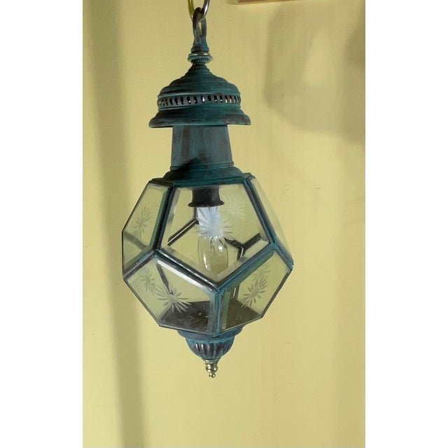 Antique English Solid Brass & Glass Starburst Hanging Lantern - Pendant For Sale - Image 12 of 14