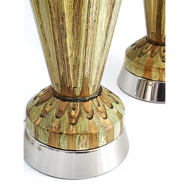 Large Lamps Sage Green & Bronze Painted Plaster New Nickel Silver Hardware - Pair For Sale - Image 11 of 14