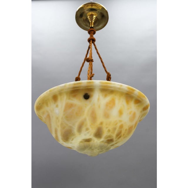 Cream French Art Deco Cream-Colored Alabaster Pendant Light, 1930s For Sale - Image 8 of 18