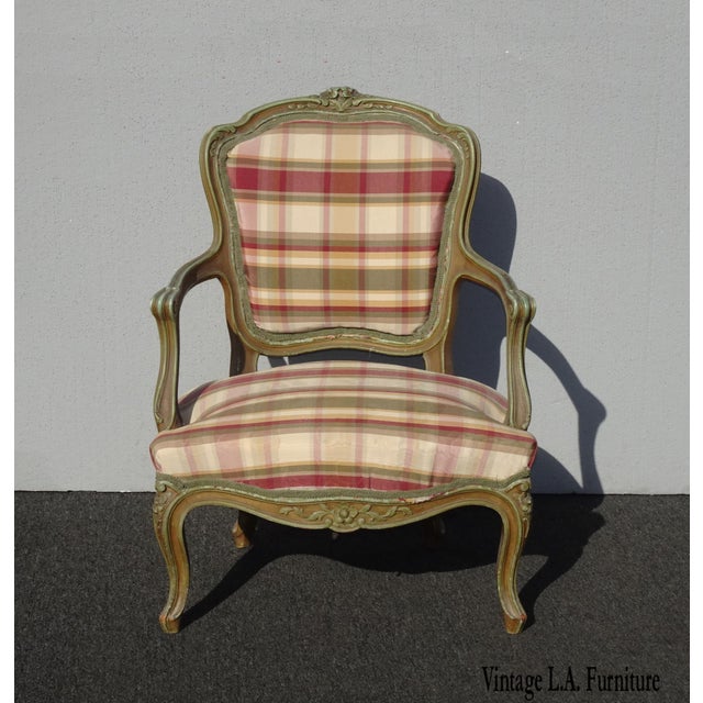 Vintage French Country Ethan Allen Style Low Profile Plaid Accent