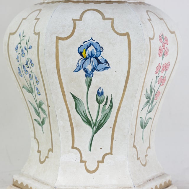 Cream Vintage Hand-Painted Hexagonal Tole Ginger Jar Table Lamps - a Pair For Sale - Image 8 of 12