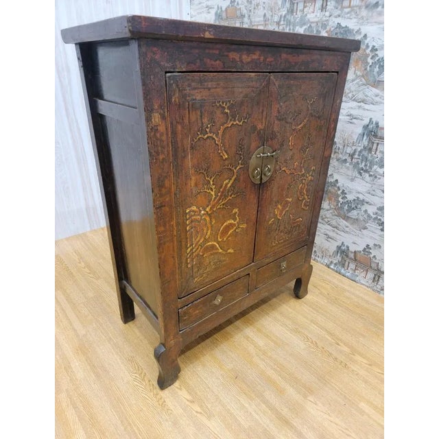 Brown Antique Shanxi Province Elmwood Lacquered Cabinet For Sale - Image 8 of 12