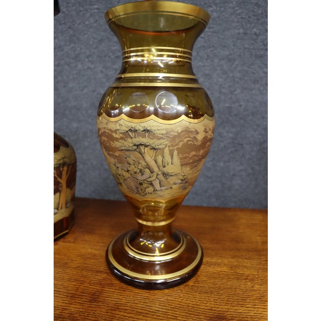 Late 20th Century Bohemian Glass Decanter and Vase Set With Horse-Drawn Carriage Scenes, Set of 3 For Sale - Image 15 of 18
