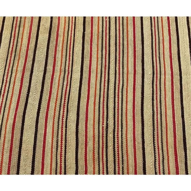 Textile 1950s Square Tan/Red Stripe Pattern Persian Kilim Rug 9’0″ X 9’0″ For Sale - Image 7 of 8