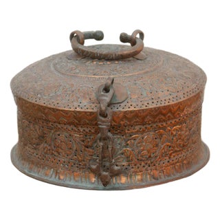 Antique Pierced Copper Indian Dowry Box For Sale