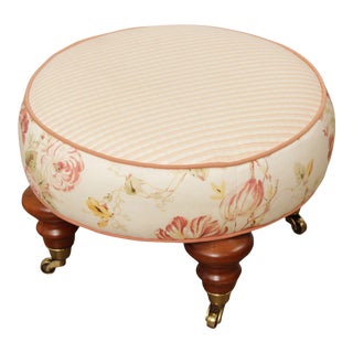 Pearson Custom Upholstered Round Ottoman Footstool For Sale